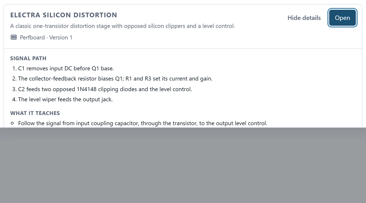 Choose Electra silicon distortion, version 1, then Open to make an account copy.