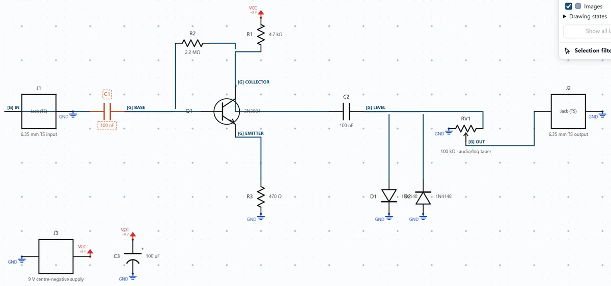 Trace the completed schematic, including explicit return paths, coupling and control connections.
