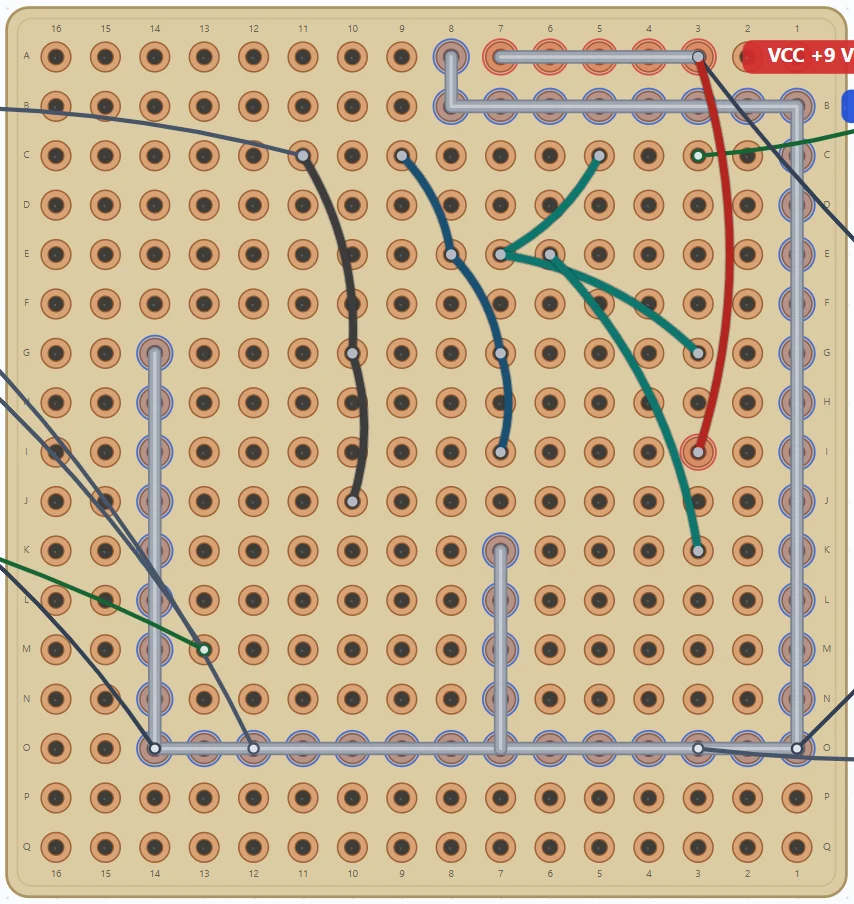 Trace copper, explicit solder paths or breadboard groups; a visual crossing is not a connection.