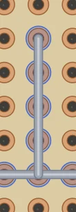 Emitter return solder path K7–O7; count the continuous pads between endpoints.