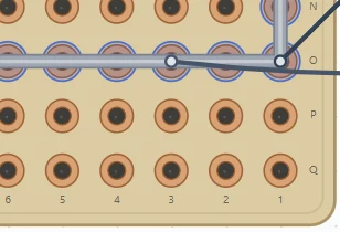 Long return along row O: O1–O5. The bottom edge gives the mirrored column numbers.