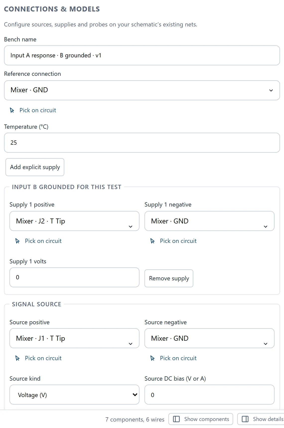 Inspect the zero-volt termination on input B: this bench drives A only, and B still loads the summing node.