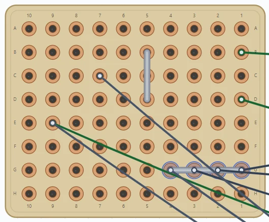 Trace copper, explicit solder paths or breadboard groups; a visual crossing is not a connection.
