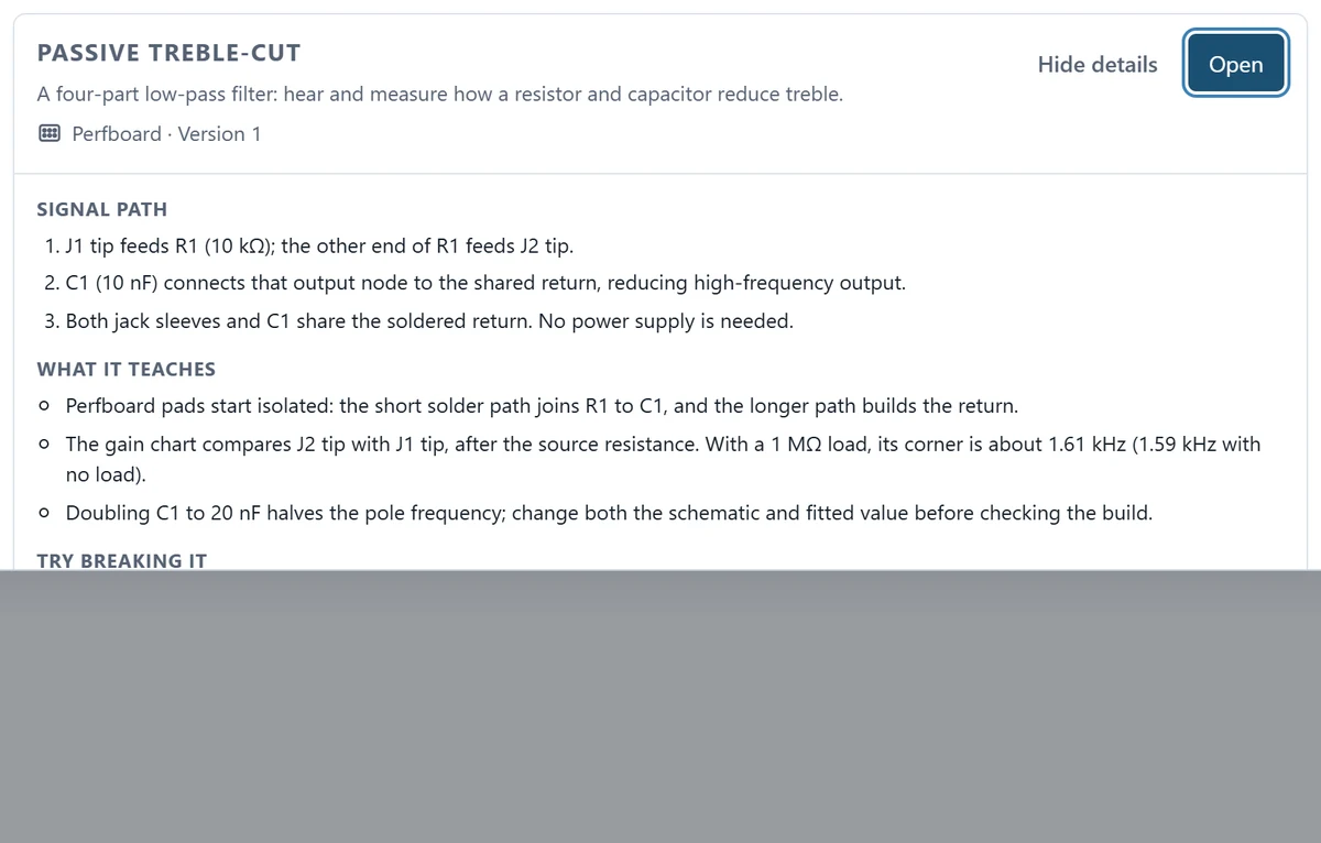 Choose Passive treble-cut, version 1, then Open to make an account copy.