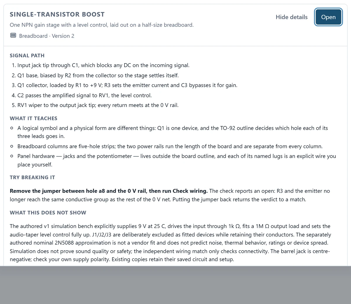 Choose Single-transistor boost, version 2, then Open to make an account copy.