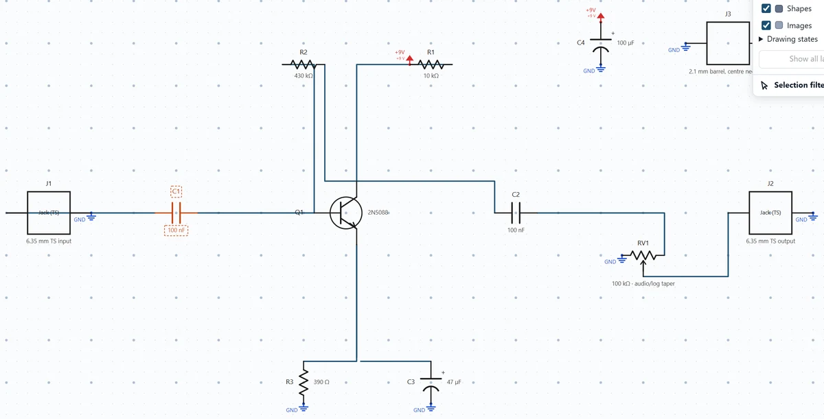 Trace the completed schematic, including explicit return paths, coupling and control connections.