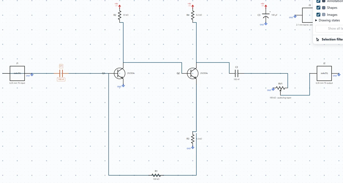 Trace the completed schematic, including explicit return paths, coupling and control connections.