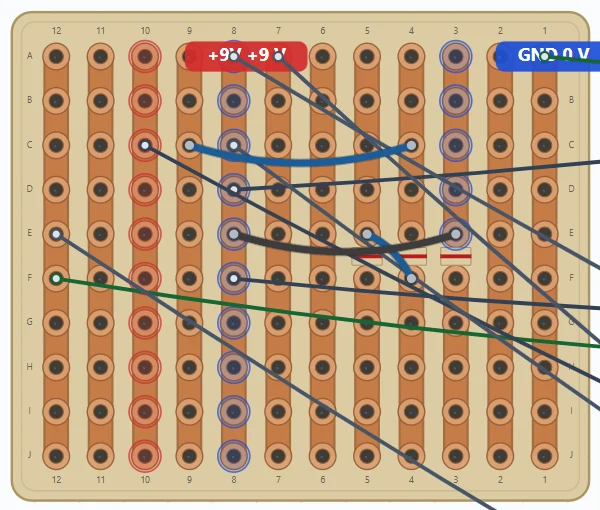 On the copper face, verify all three cuts between rows 5 and 6 in columns 3, 4 and 5.